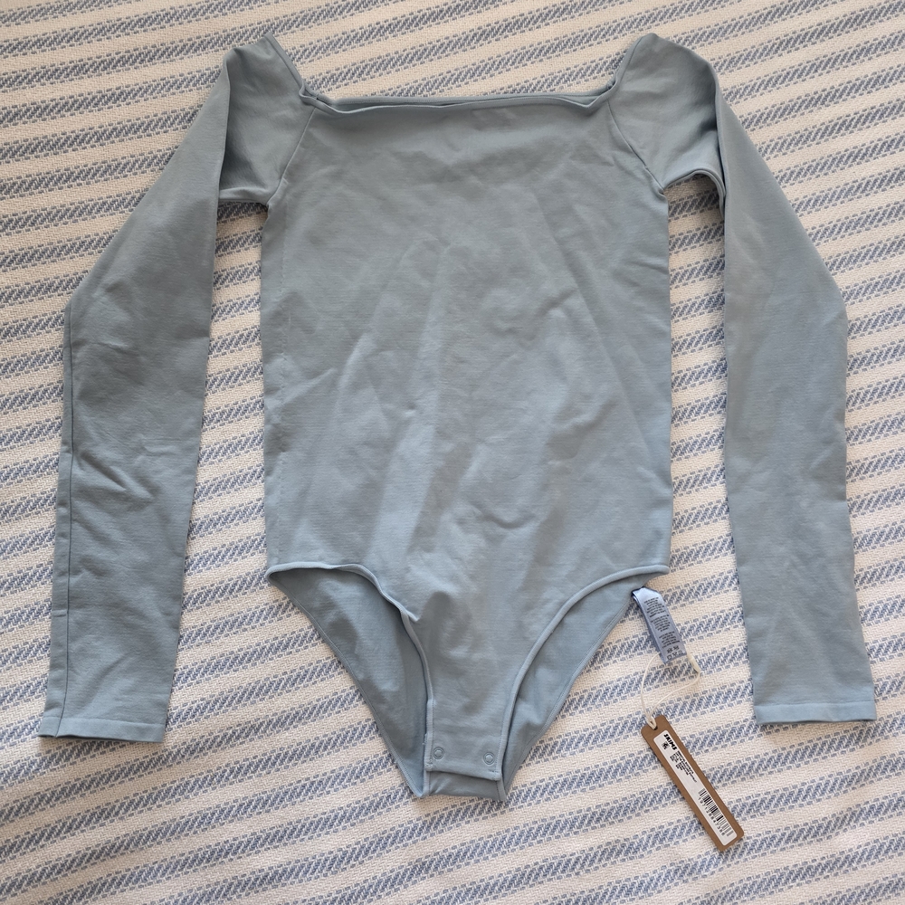 SKIMS Essential Off The Shoulder Denim Long Sleeve Bodysuit